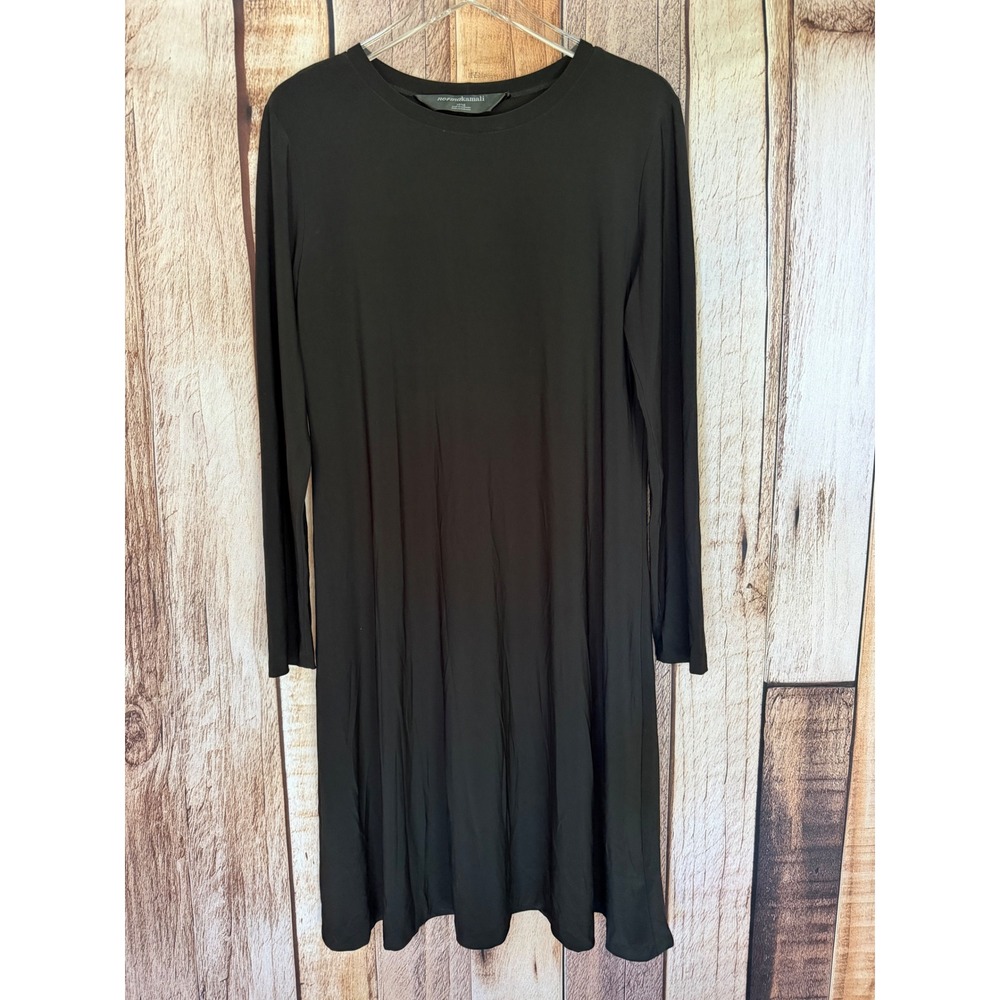 Norma Kamali Long Sleeve A-Line Stretch Jersey Dress Black Minimalist Size XL